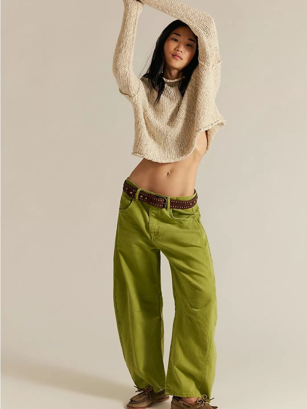 Wide-Leg Womens Jeans in Olive Green